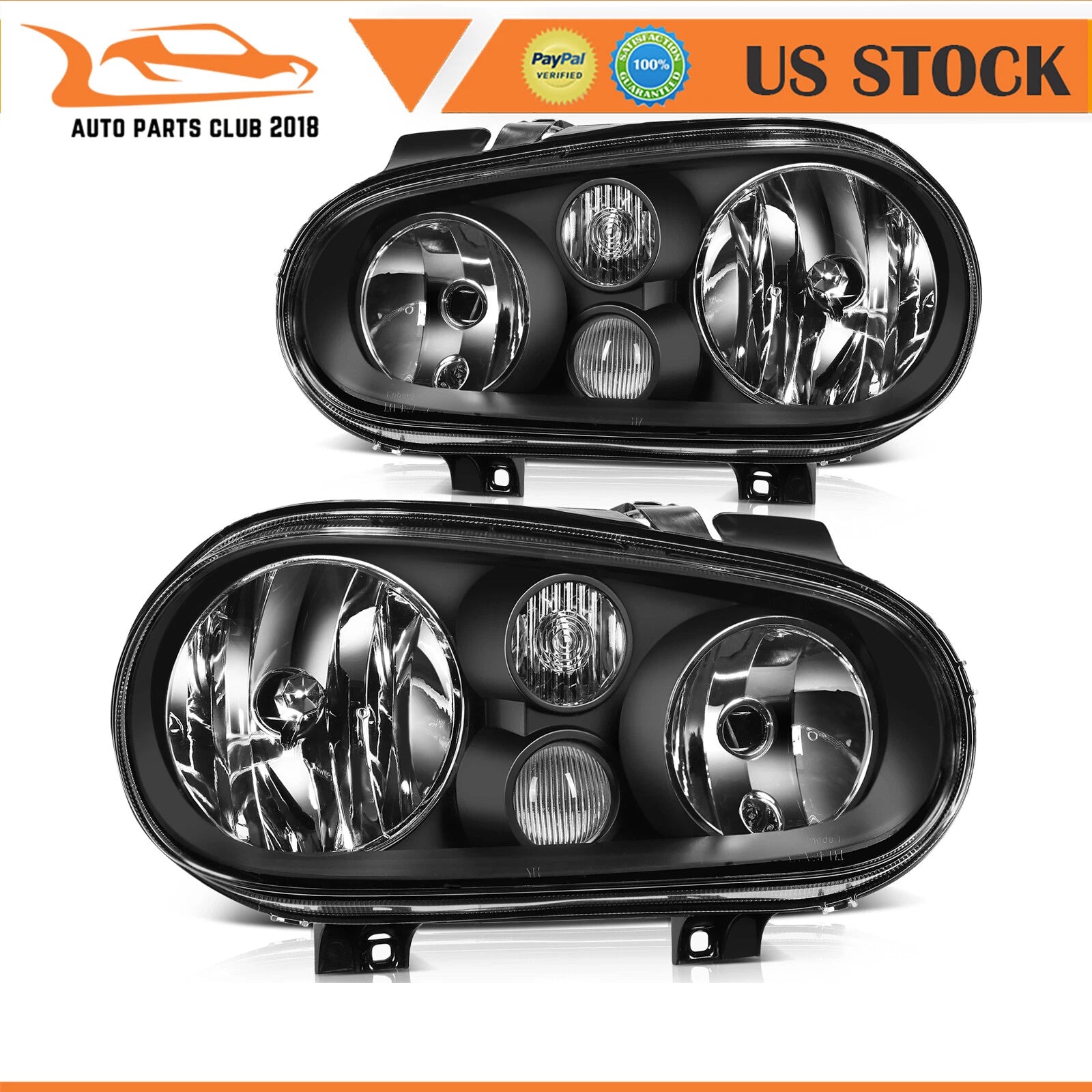 Headlight Assembly Set for Volkswagen Golf (1999–2006) - Black Housing