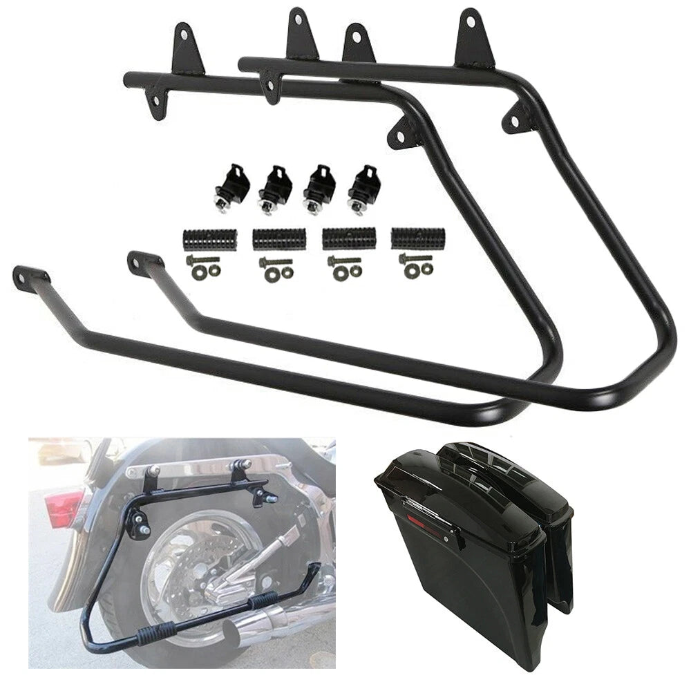 5" Extended Stretched Hard Saddlebags + Conversion Brackets for Harley Softail