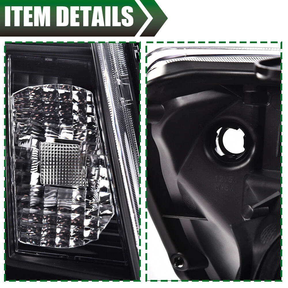 Set of 2 Black Amber Headlights & LED Tail Lights for Toyota Tacoma (2005–2011)