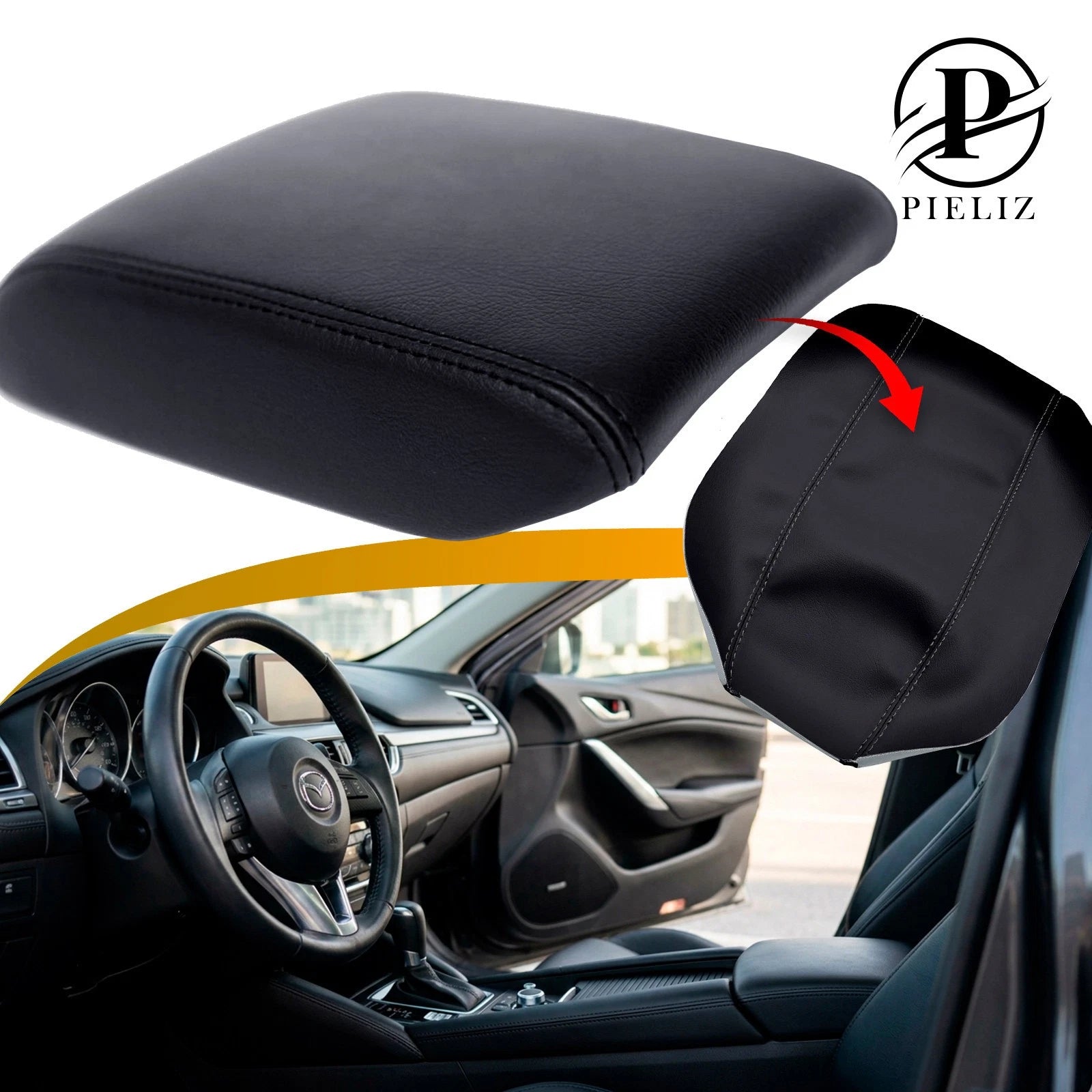Center Console Armrest Cover for Mazda 6 (2014–2020) Black Leather Synthetic