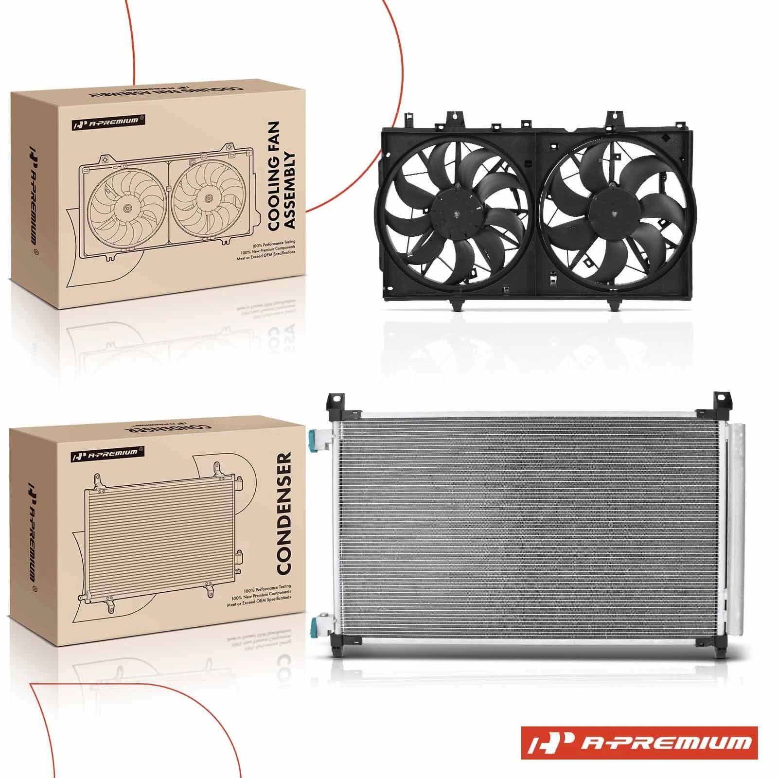 2X AC Condenser & Dual Cooling Fan Assembly for Nissan Rogue (2008–2013)