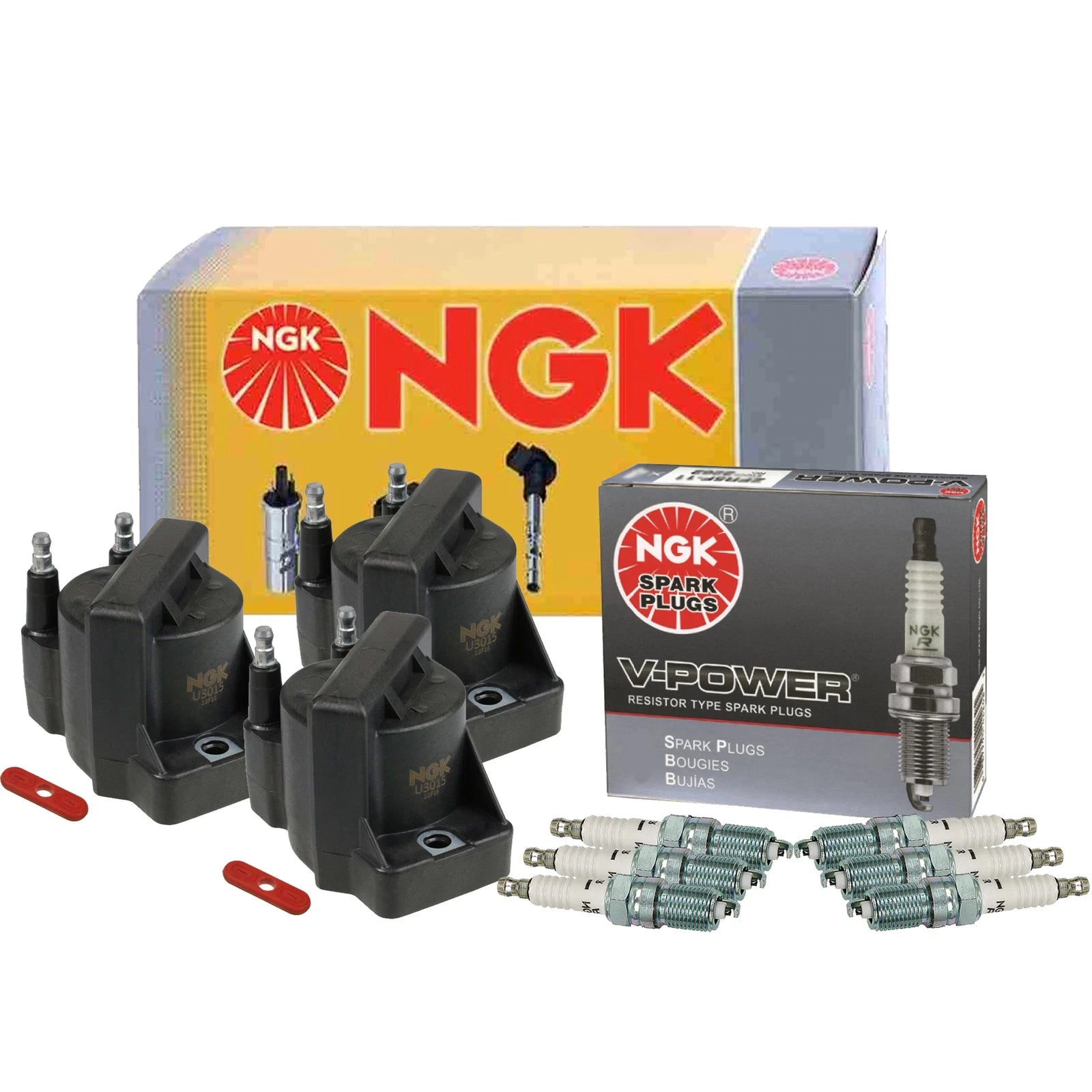 Set of 3 NGK Ignition Coils & V-Power Spark Plugs for Buick Chevy Oldsmobile Pontiac