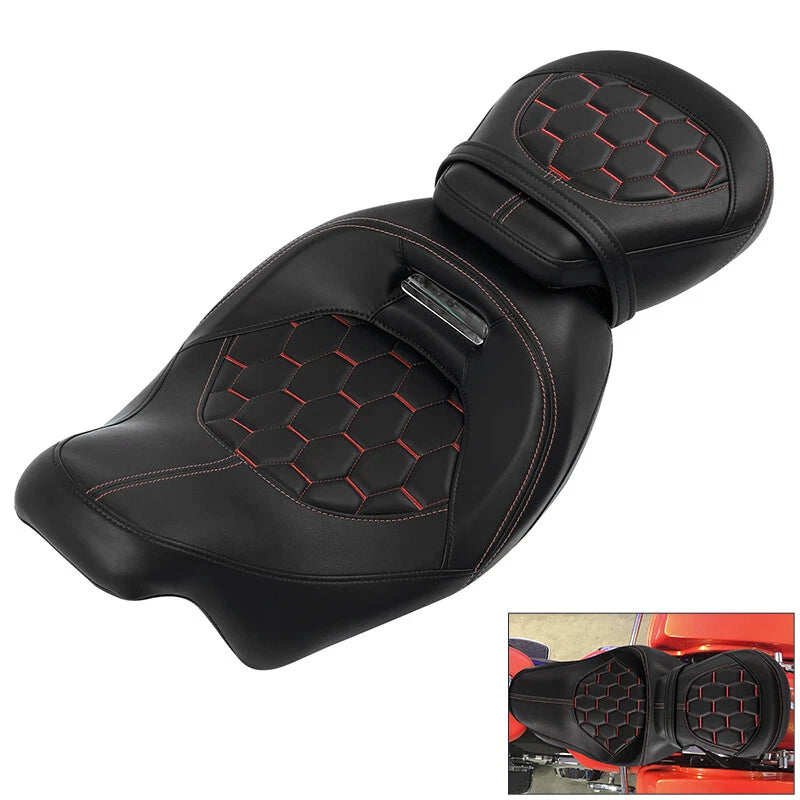Set of 2 Black Driver Passenger Seats with Red Stitching for Harley Touring Road King (2009–2023)
