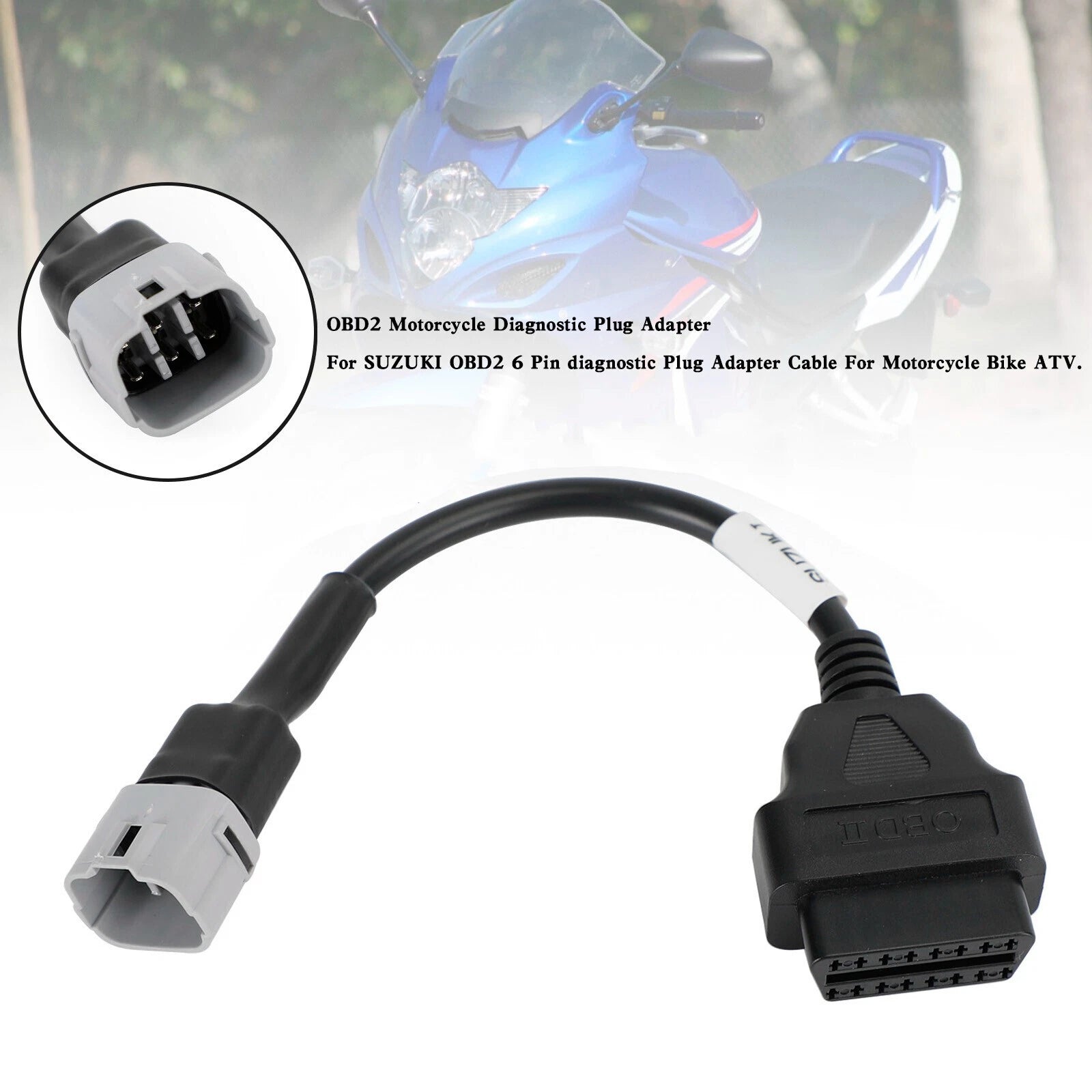 OBD2 6 Pin Diagnostic Plug Adapter for Suzuki Motorcycle Scooter ATV