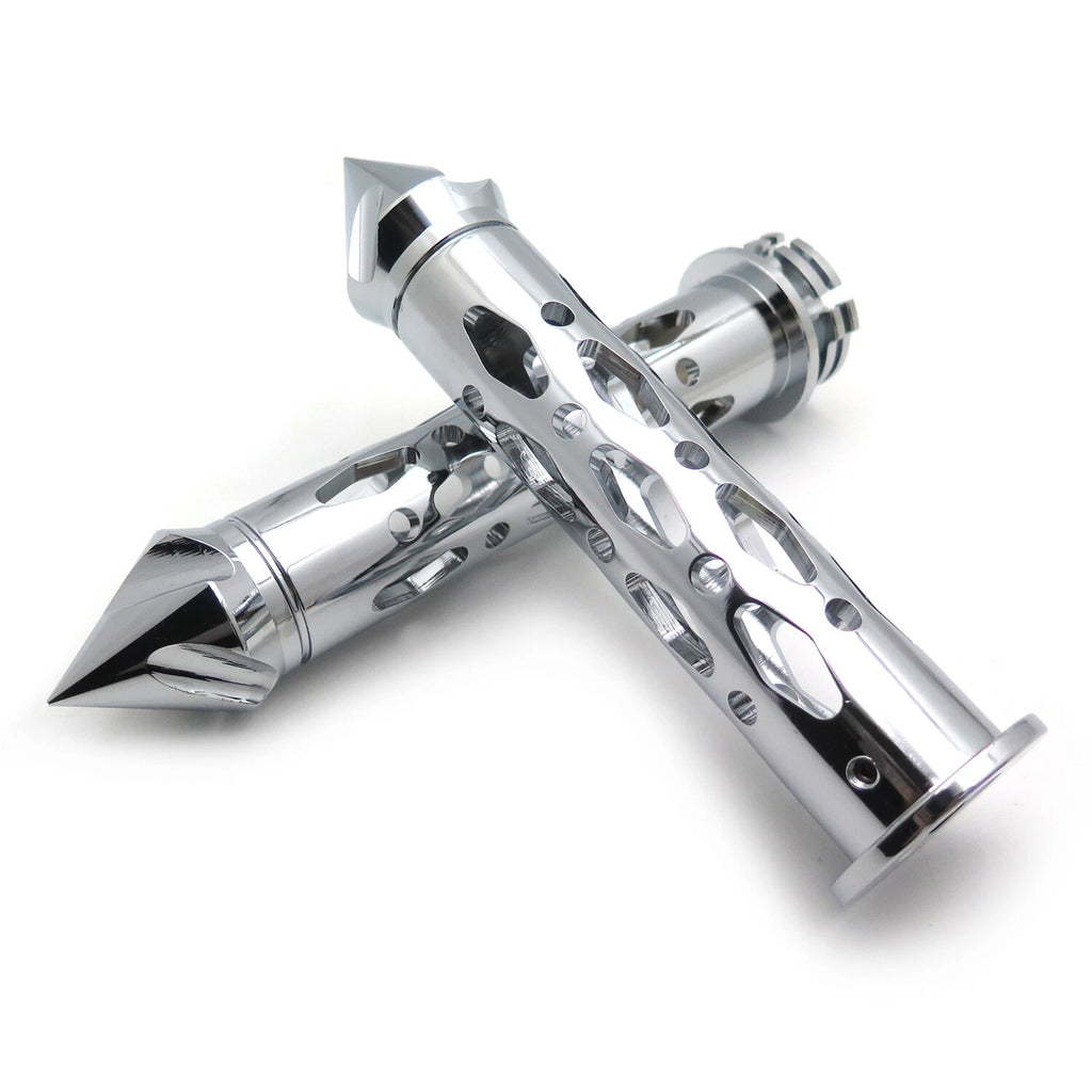 Set of 2 CNC Chrome 7/8" 22mm Spike Bar Ends Grips for Kawasaki Ninja 250 500 ZX6