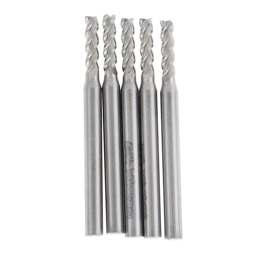 Set of 5 Carbide End Mills for Various Applications (3/32", 4 Flute)