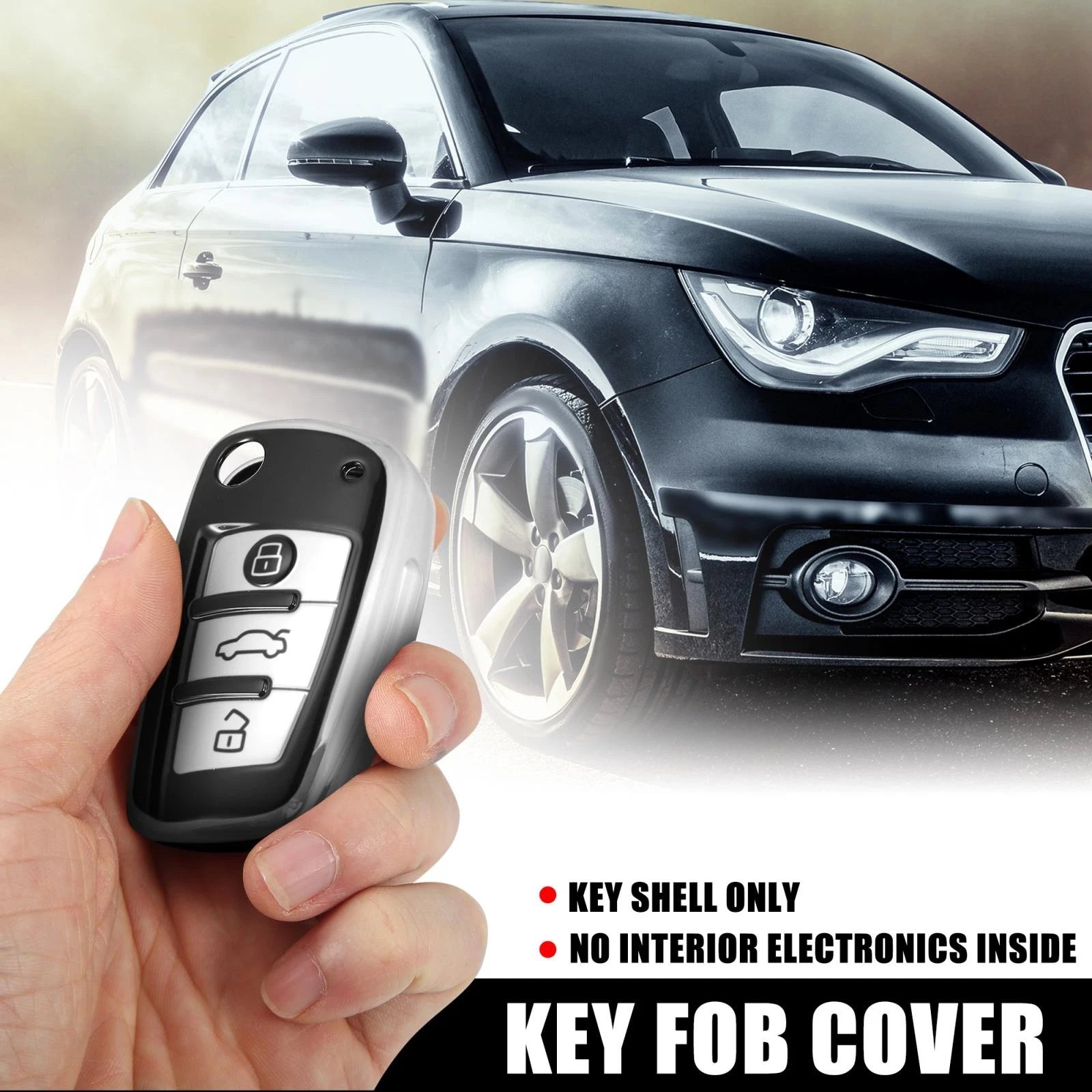 Key Fob Cover for Audi A1 A3 Q3 Q7 (745065578049) Silver Tone