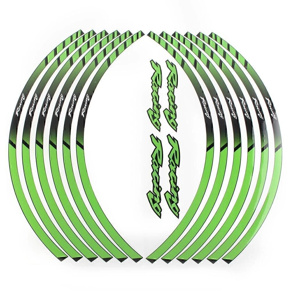 Set of 2 Green Motorcycle Wheel Rim Tape Decal Stripes 17" 18" Universal