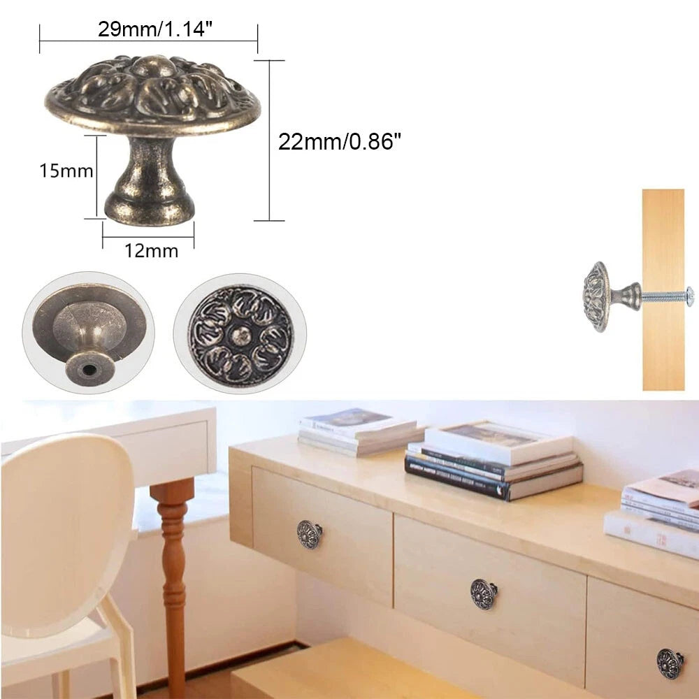 6X Zinc Alloy Antique Door Cabinet Drawer Pull Knob Handles