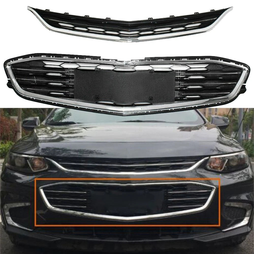 Chrome Front Bumper Upper & Lower Grille for Chevy Malibu (2016â2018)