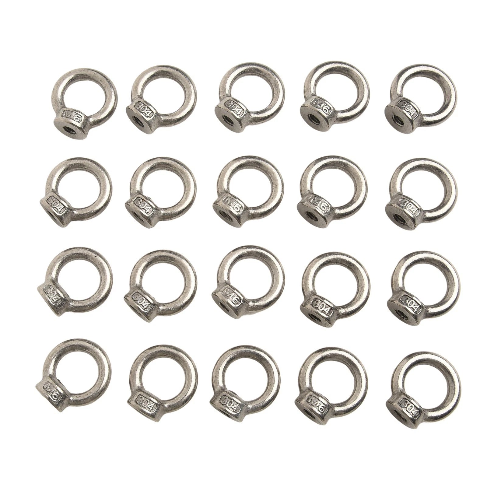 M6 Lifting Eye Nuts Set of 20 in 304 Stainless Steel for Industrial Use