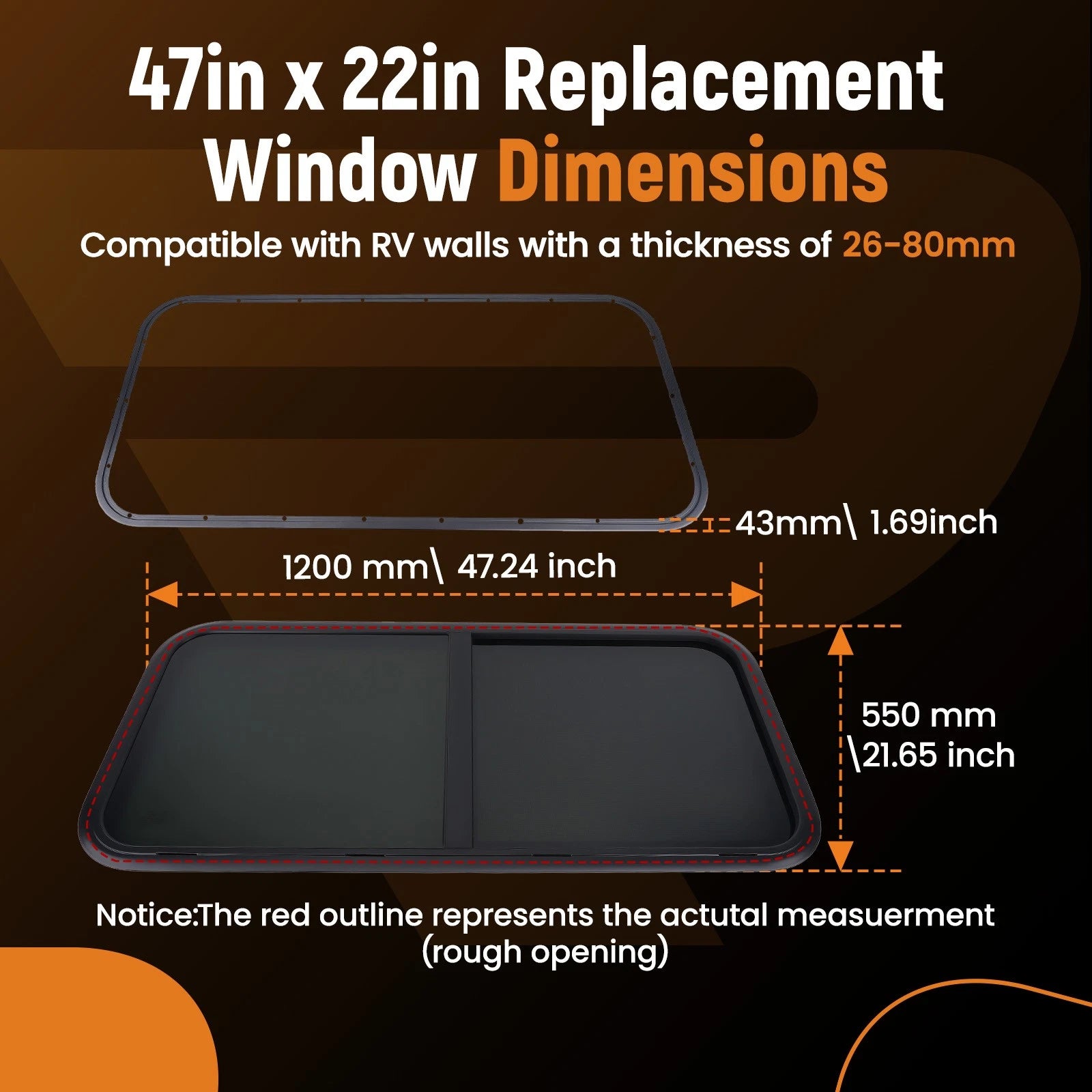 48" x 22" Horizontal RV Window for RV/Camper/Trailer/Food Truck