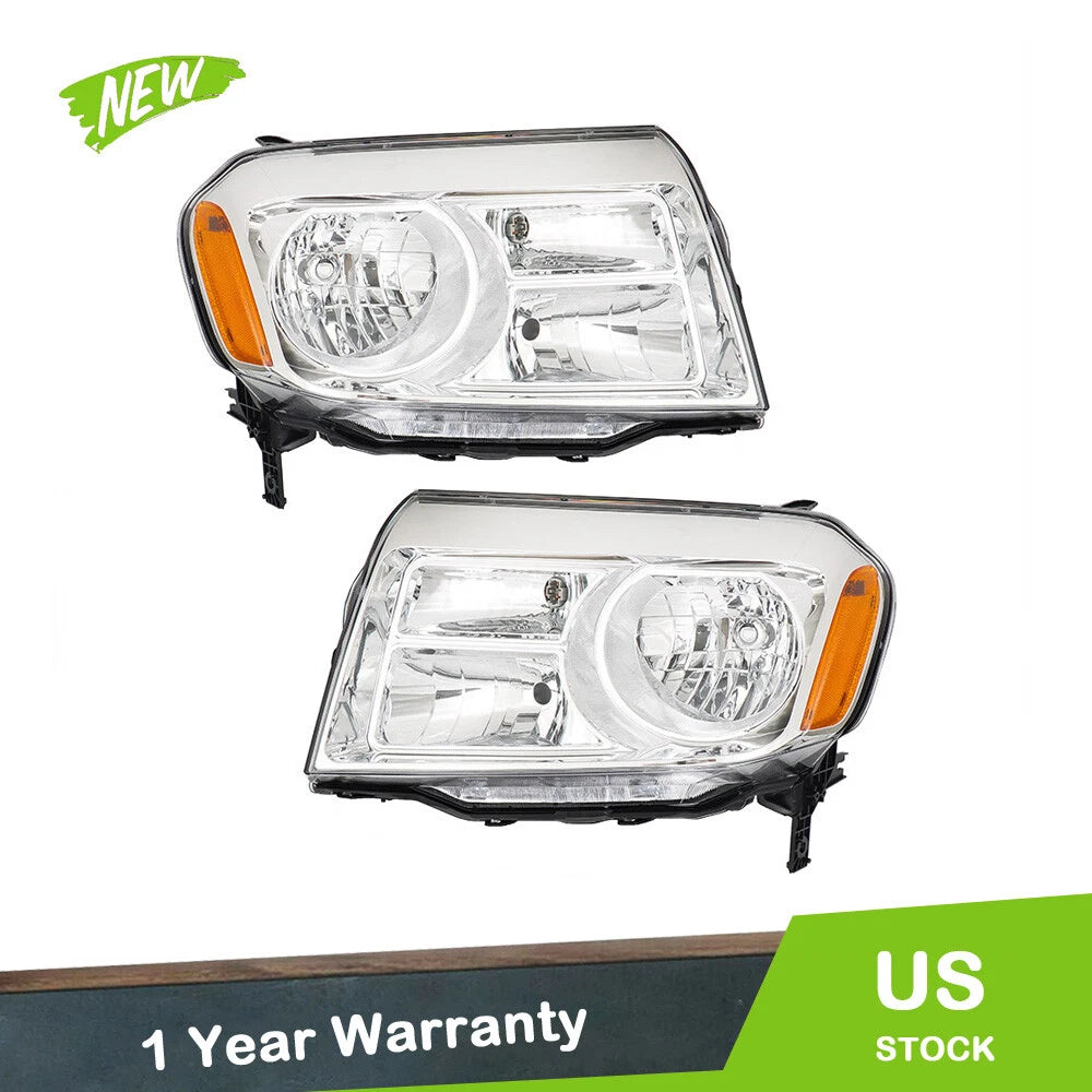 Set of 2 Headlights for Honda Pilot (2012–2015) Halogen Chrome Clear Lens