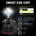 6000K White H4 9003 LED COB Headlight Bulbs for High Low Beam (-)
