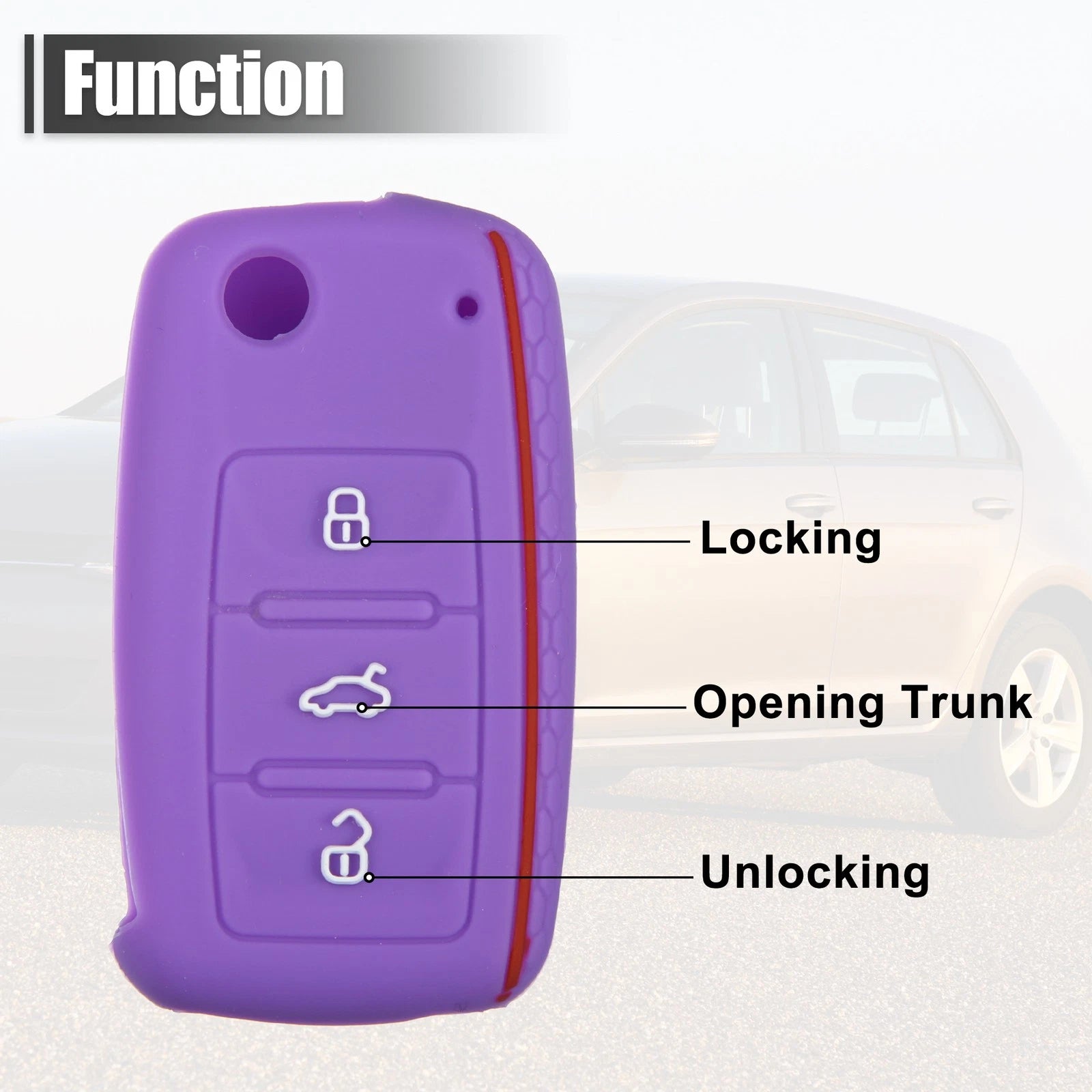 2X Purple Silicone Key Fob Shell for Volkswagen CC (3 Button) 723115242324