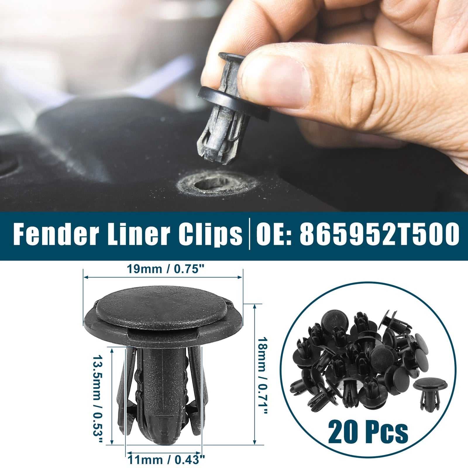 20 Pcs Fender Liner Clips for Kia Cadenza (2014–2020) No. 865952T500