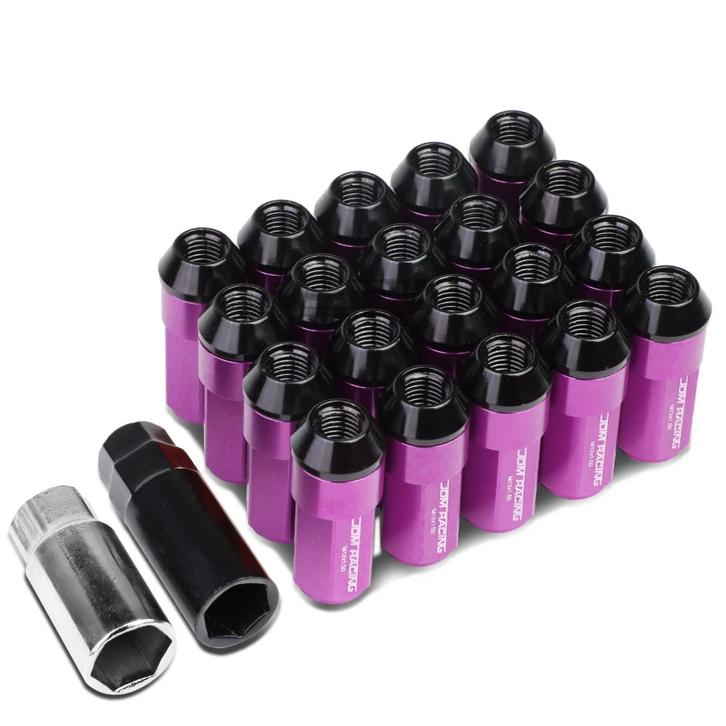20x M12x1.5 53mm Tall Purple Aluminum Lug Nuts with Caps & Adapter