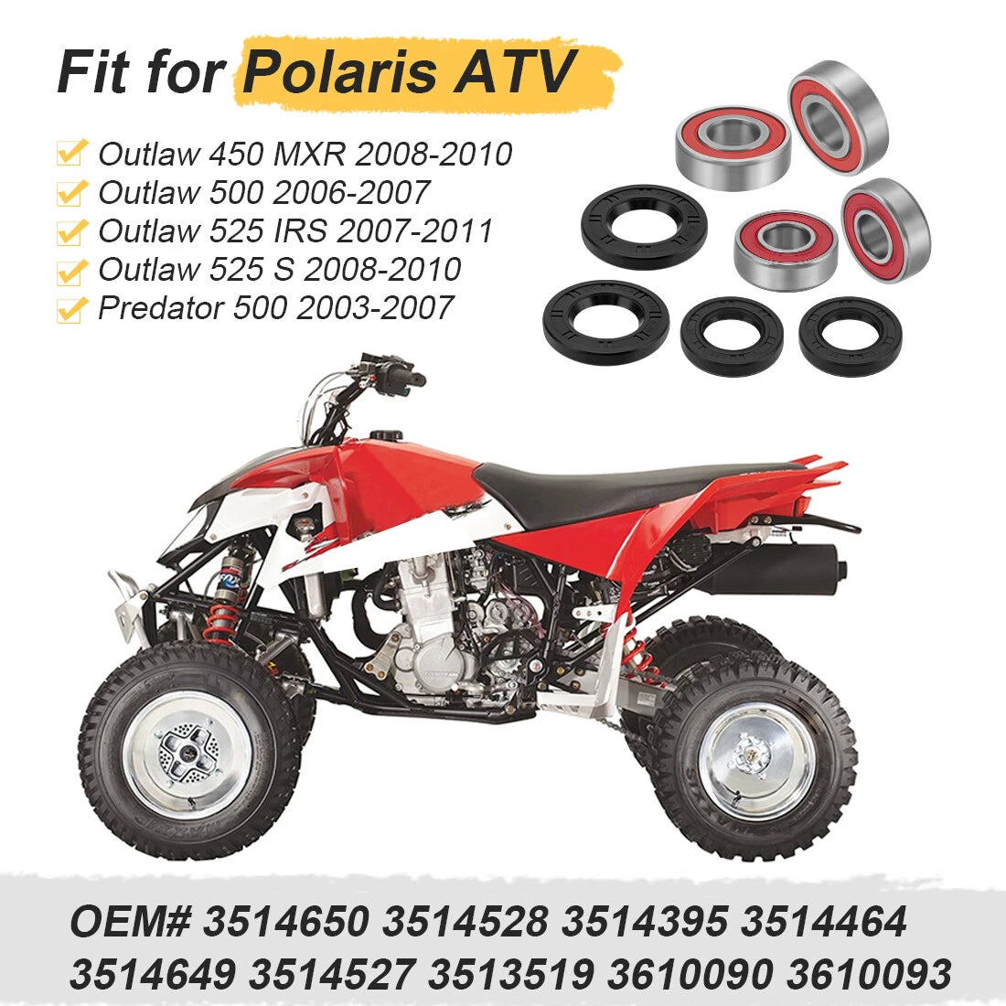 2X Front Wheel Bearing & Seal Kits for Polaris Outlaw 450 500 525 (2006–2011)