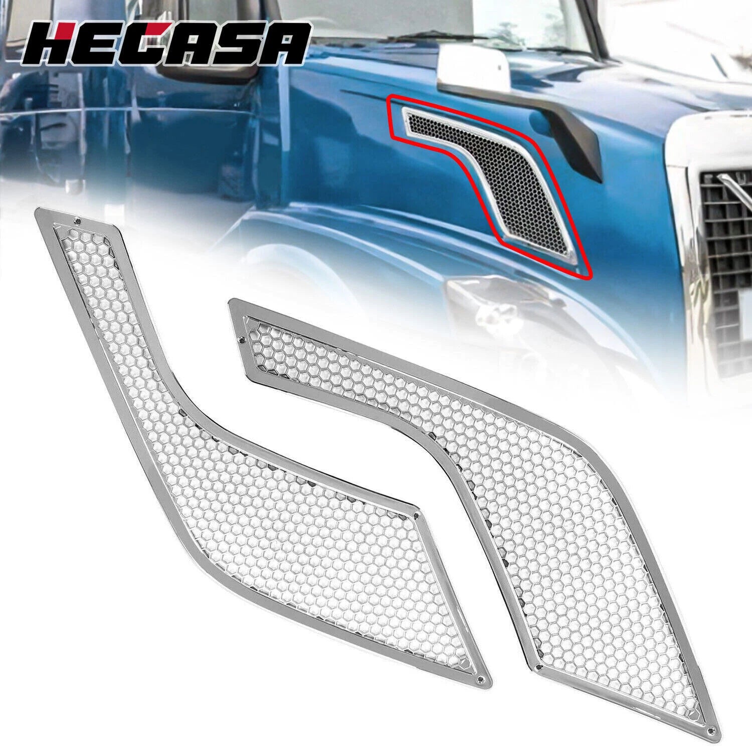 Set of 2 Chrome Hood Side Vent Grilles for Volvo VNL (2004–2016)