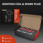 Set of 6 Red Ignition Coils & Iridium Spark Plugs for Subaru Outback (2010–2019)