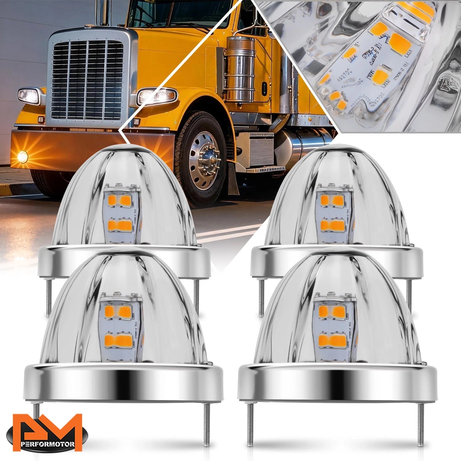 4X Clear Chrome LED Side Marker Lights for Truck Trailer