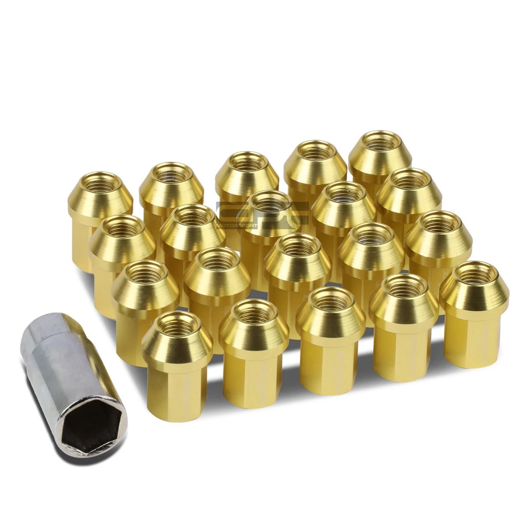 20 PCS Closed End M12x1.5 35mm Tall Gold Aluminum Lug Nuts + Adapter