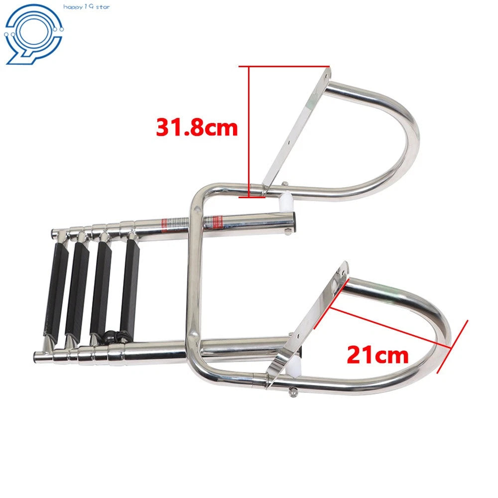 4-Step Stainless Steel Pontoon Boat Ladder with Pedal Hand Railing