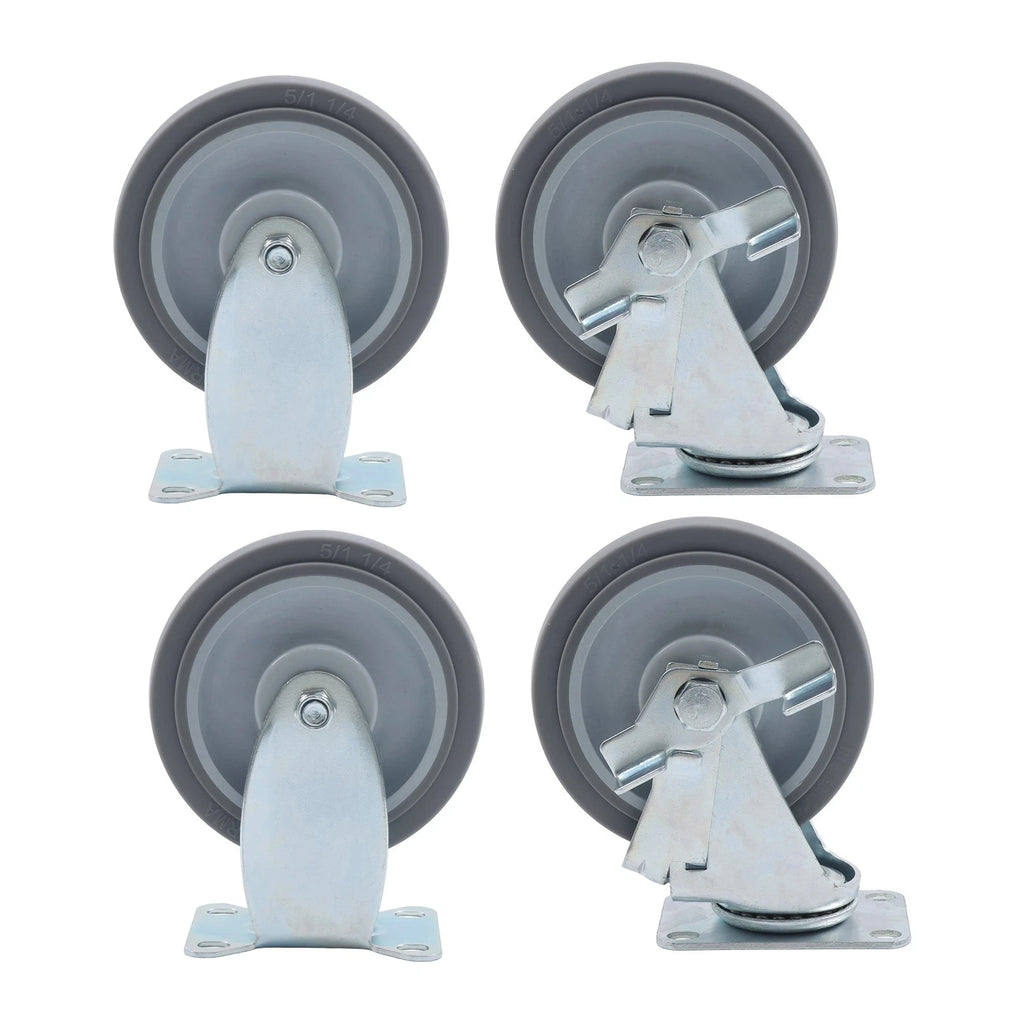 Set of 4 Heavy Duty 5" Rubber Caster Wheels with Brakes