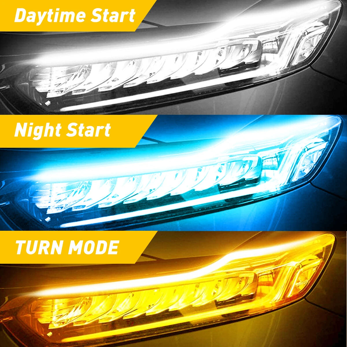 2X 60cm LED DRL Amber Sequential Turn Signal Strip for Make Model