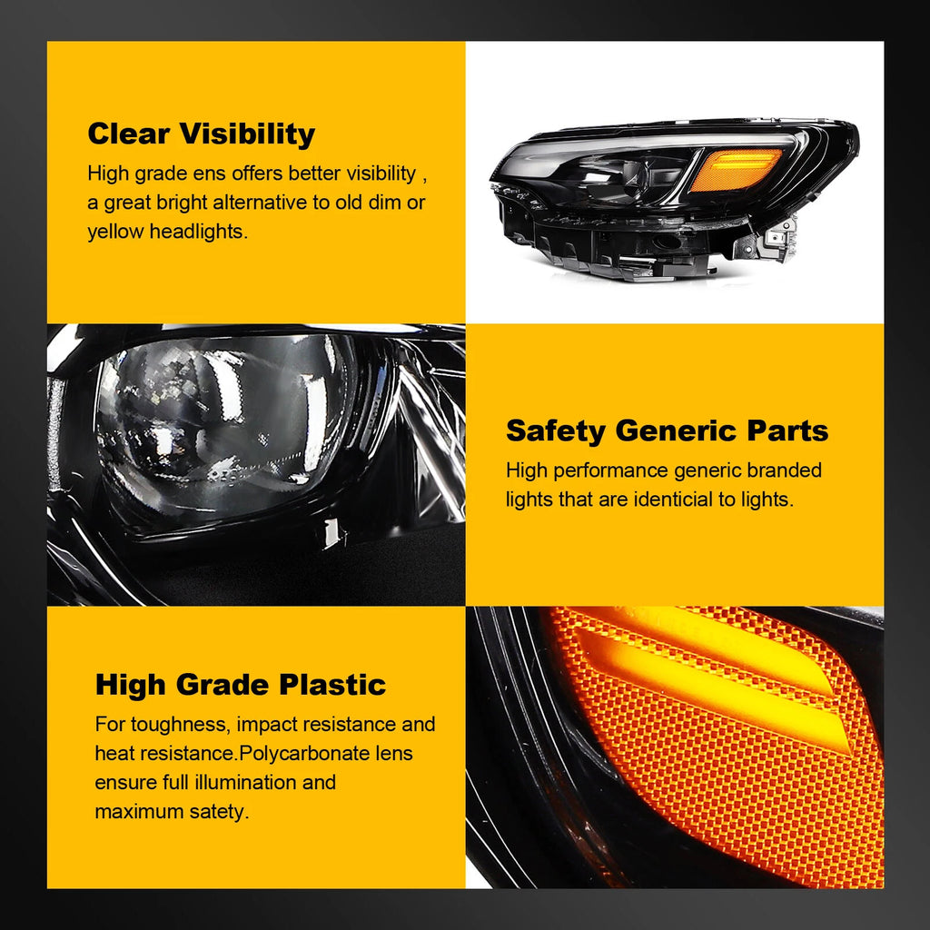 LED DRL Headlights for Jeep Cherokee (2019–2023) Black Housing Pair