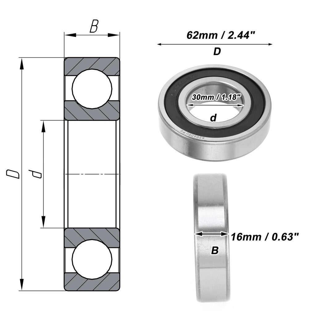 6206DDU Deep Groove Ball Bearing for Scooter Skateboard Wheel (P0)