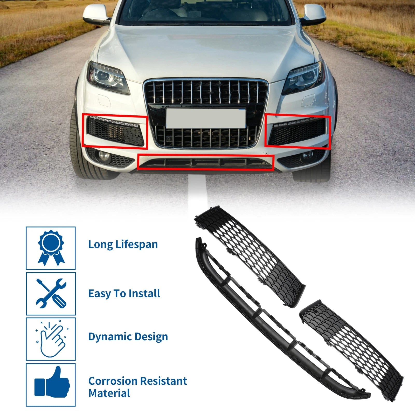 Set of 1 Front Lower Bumper Grille for Audi Q7 (2020–2024) Black Sport Style