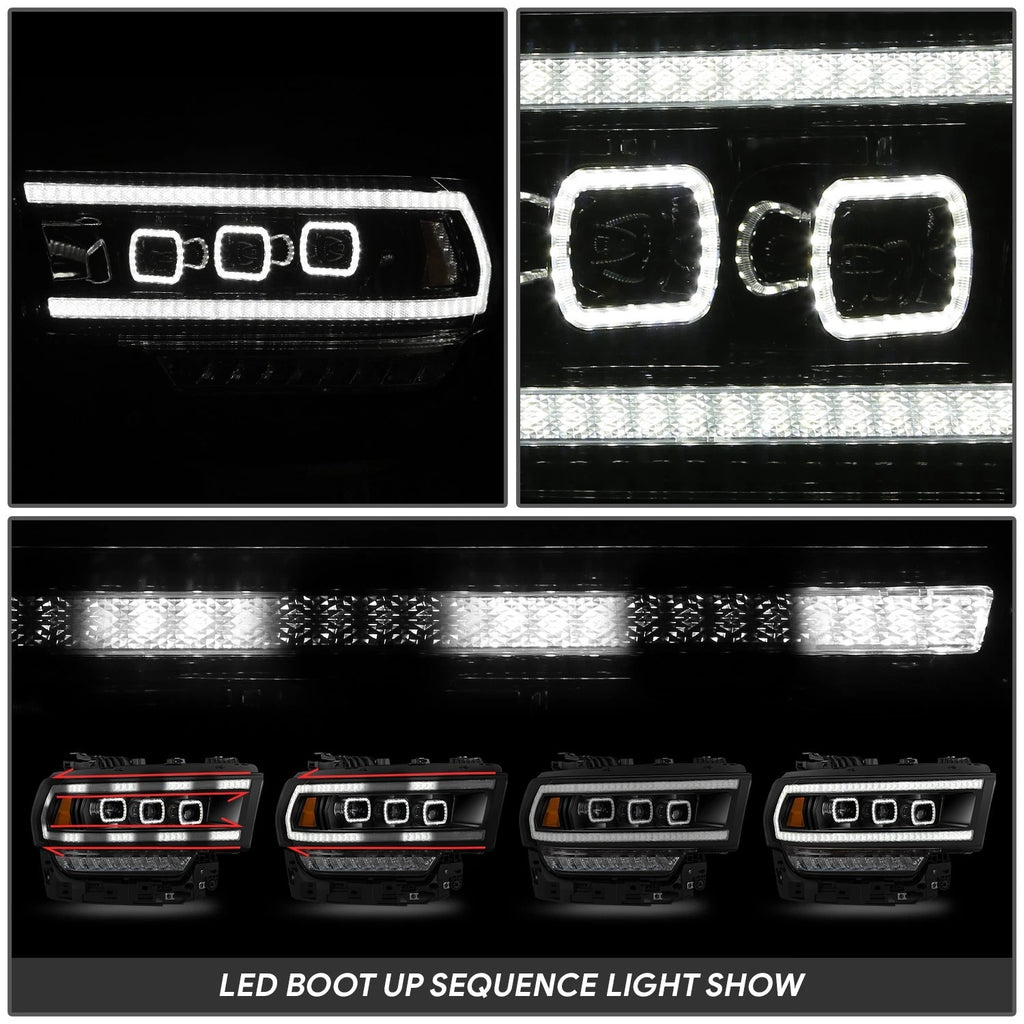 Black Amber LED Sequential Chasing Projector Headlights for Ram 2500 3500 (2019–2024)