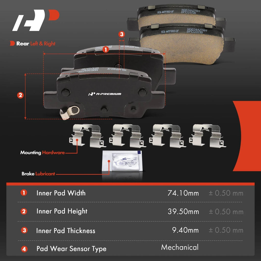 Set of 4 Rear Ceramic Brake Pads with Hardware for Hyundai Elantra Kia Seltos