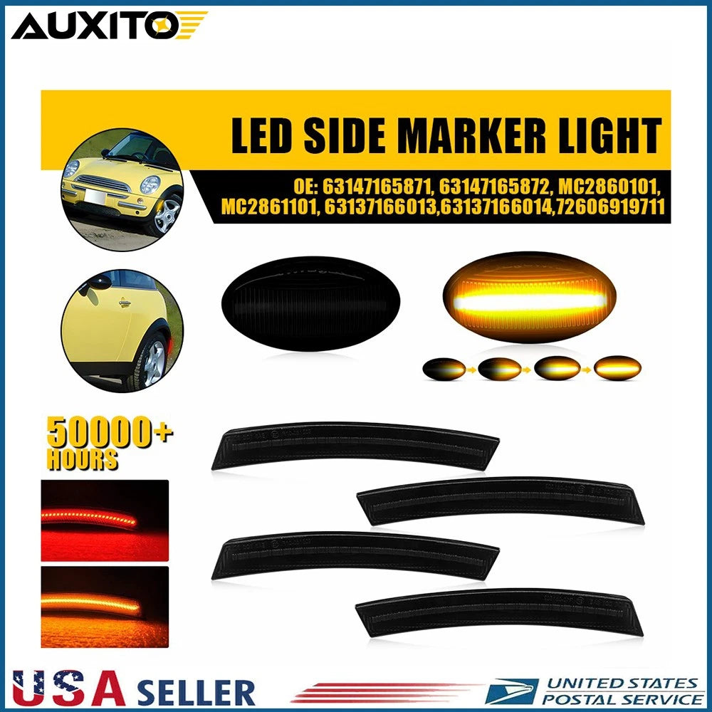 Set of 6 Smoke Lens LED Front Side Marker Lights for Mini Cooper (2002–2008)