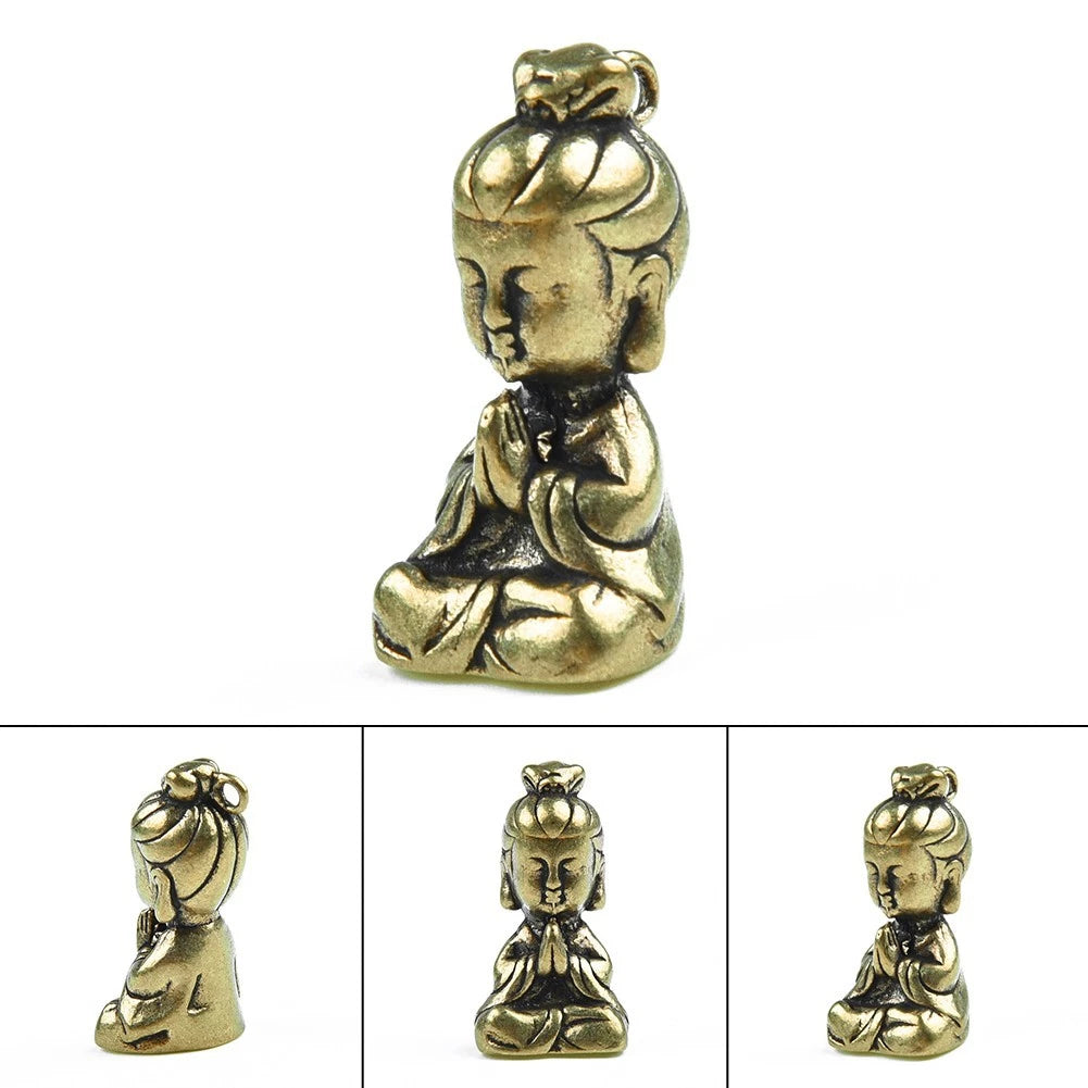 Brass Guanyin Buddha Figurine Statue for Home Office Desk Decor