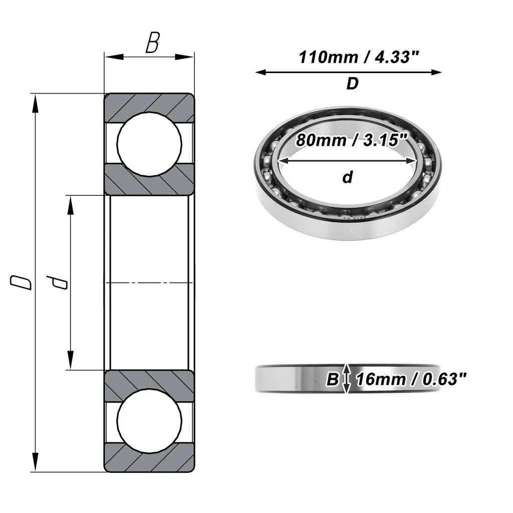 Deep Groove Ball Bearing 6916 for Scooter Skateboard Wheel (P0 80x110x16mm)
