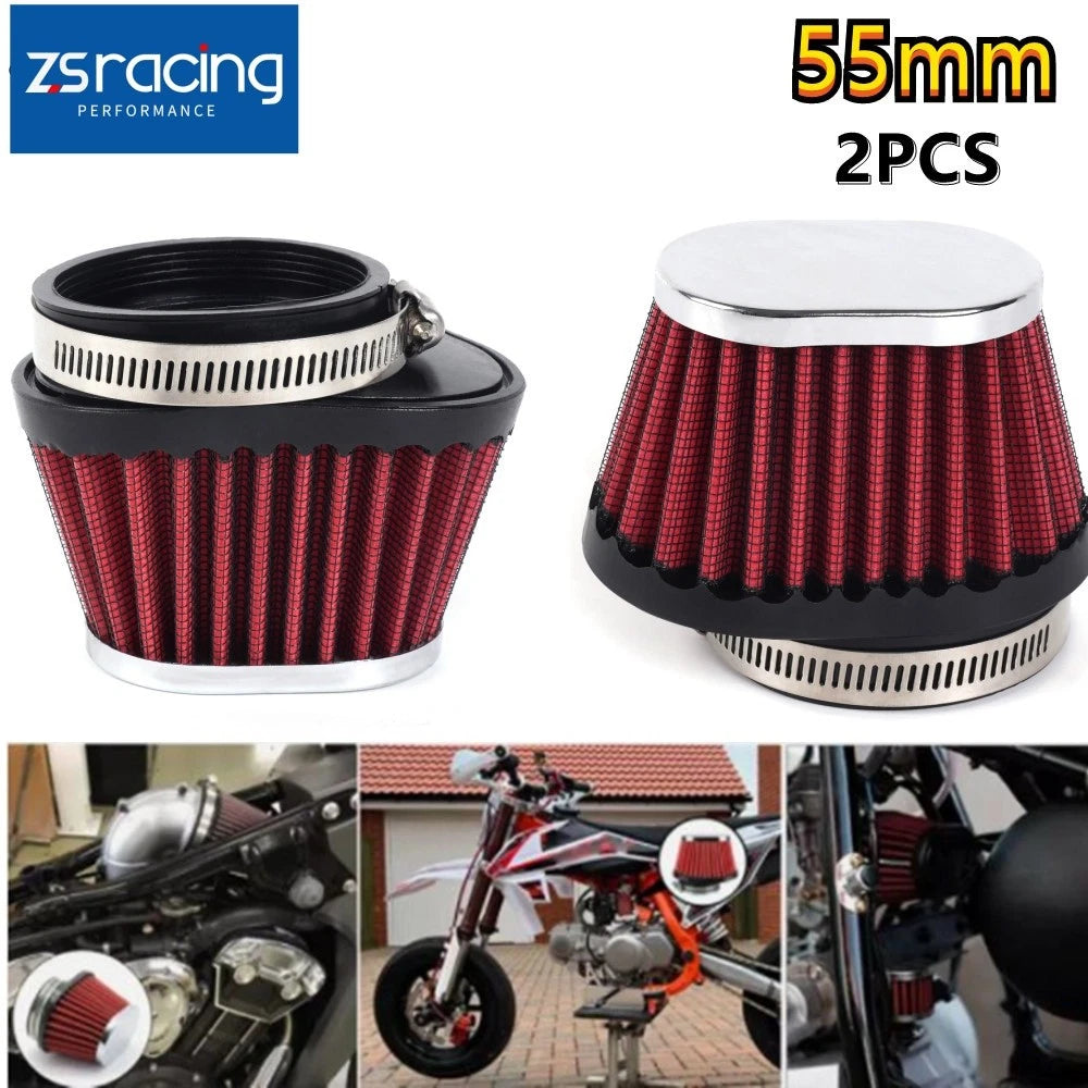 2X Red 55mm Air Filter Cleaner for Motorcycle