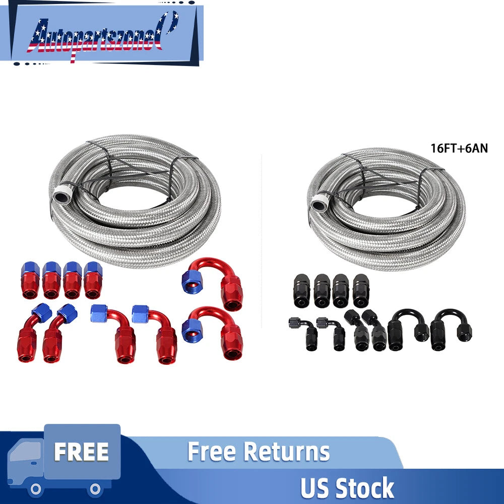 16FT 6AN Nylon Braided CPE Oil Gas Fuel Line Hose End Fitting Kit