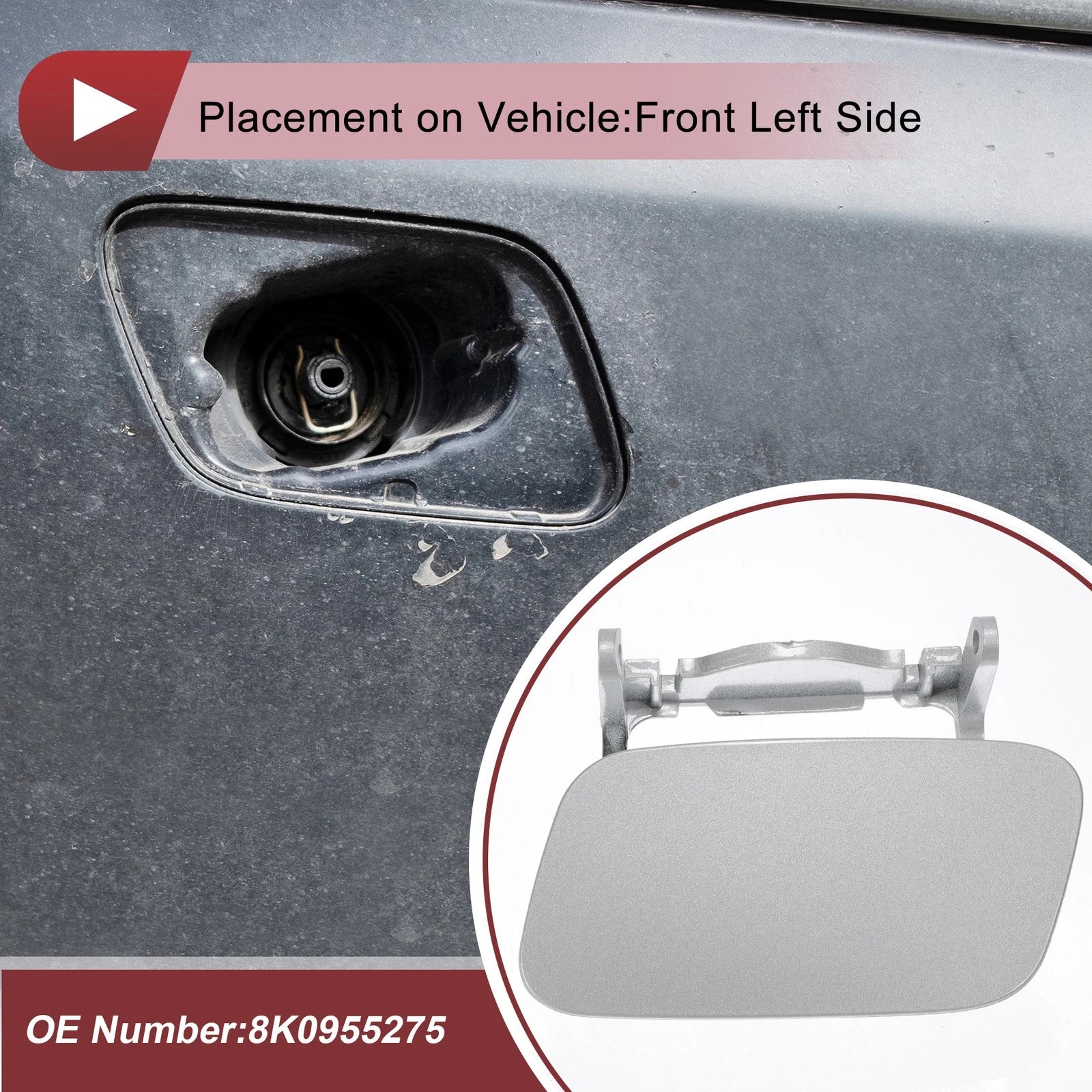 Front Left Washer Nozzle Cover Cap for Audi A4 (2013–2016) 1Pcs Silver Tone