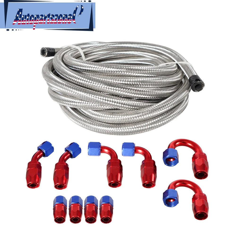 10FT Silver Nylon Braided CPE Fuel Line Hose Kit with 6AN Fittings for Universal