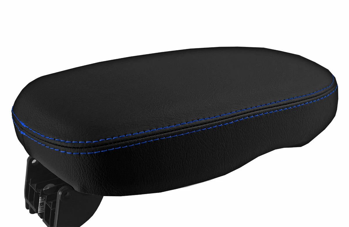 Leather Console Lid Armrest Cover for Kia Soul (2014–2019) Blue Stitch