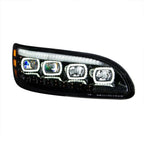 Quad LED Headlights Black with LED DRL Sequential for Peterbilt (2018–2021)