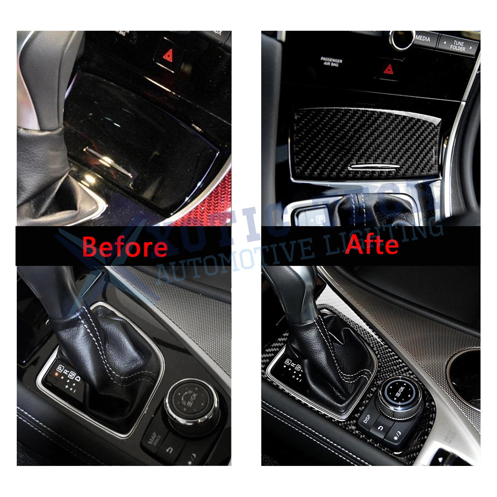 2PCS Real Carbon Fiber Gear Shift Panel Decals for Infiniti Q50 (2014-2024)