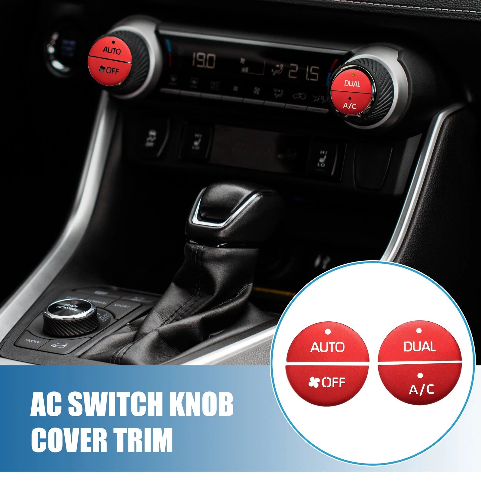 Set of 4 AC Switch Knob Cover Trim for Toyota RAV4 (2019–2022) Aluminum Red