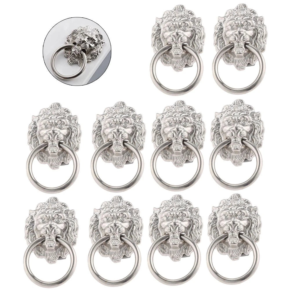 10X Silver Lion Head Door Pull Handle Rings for Cabinets & Drawers