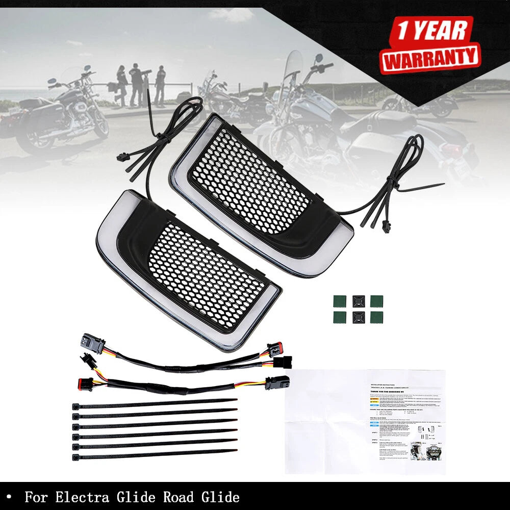 LED Running Light Turn Signal Fairing Lower Grills for Electra Glide Road Glide