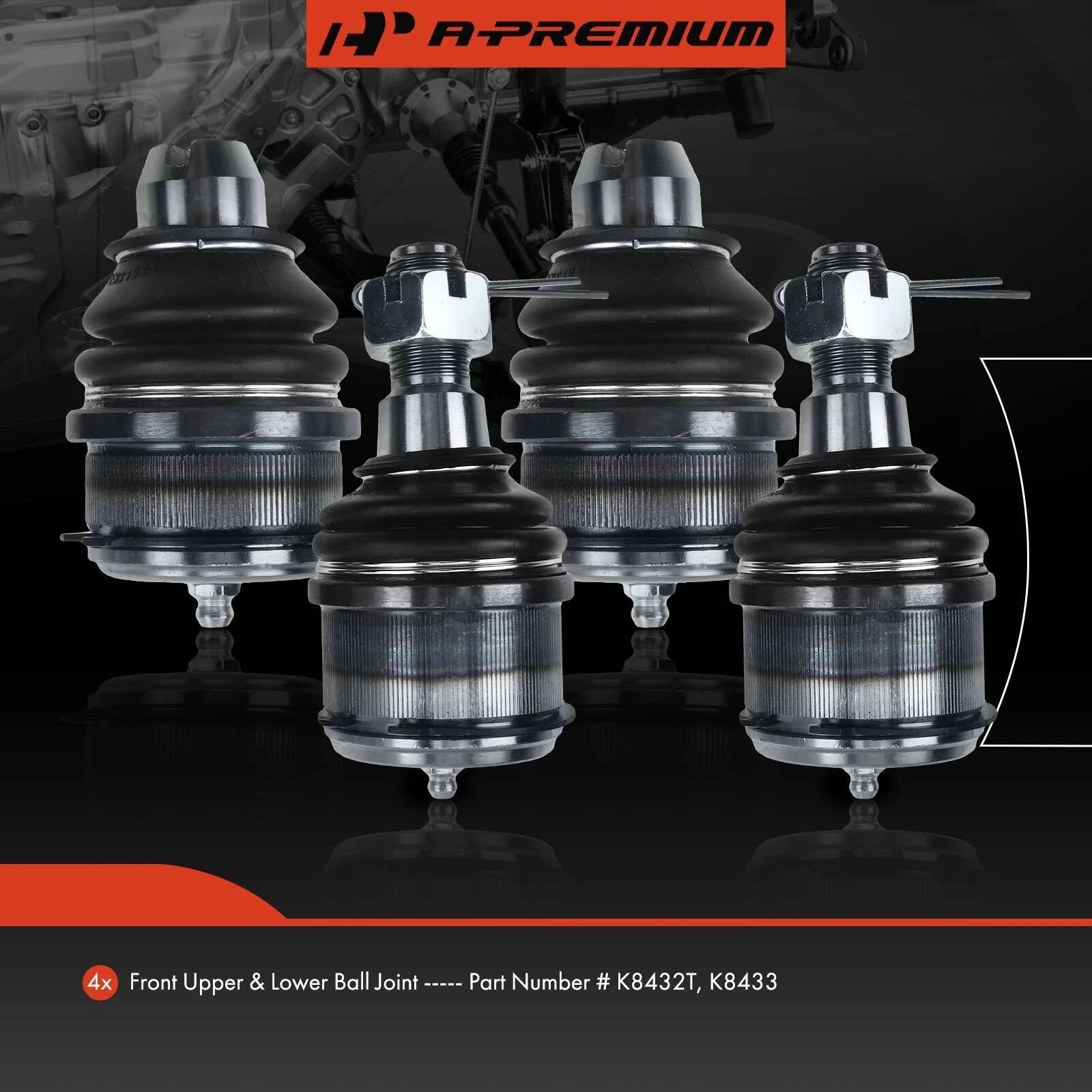 Set of 4 Front Lower & Upper Ball Joints for Ford F-250 F-350 (1987–1996)