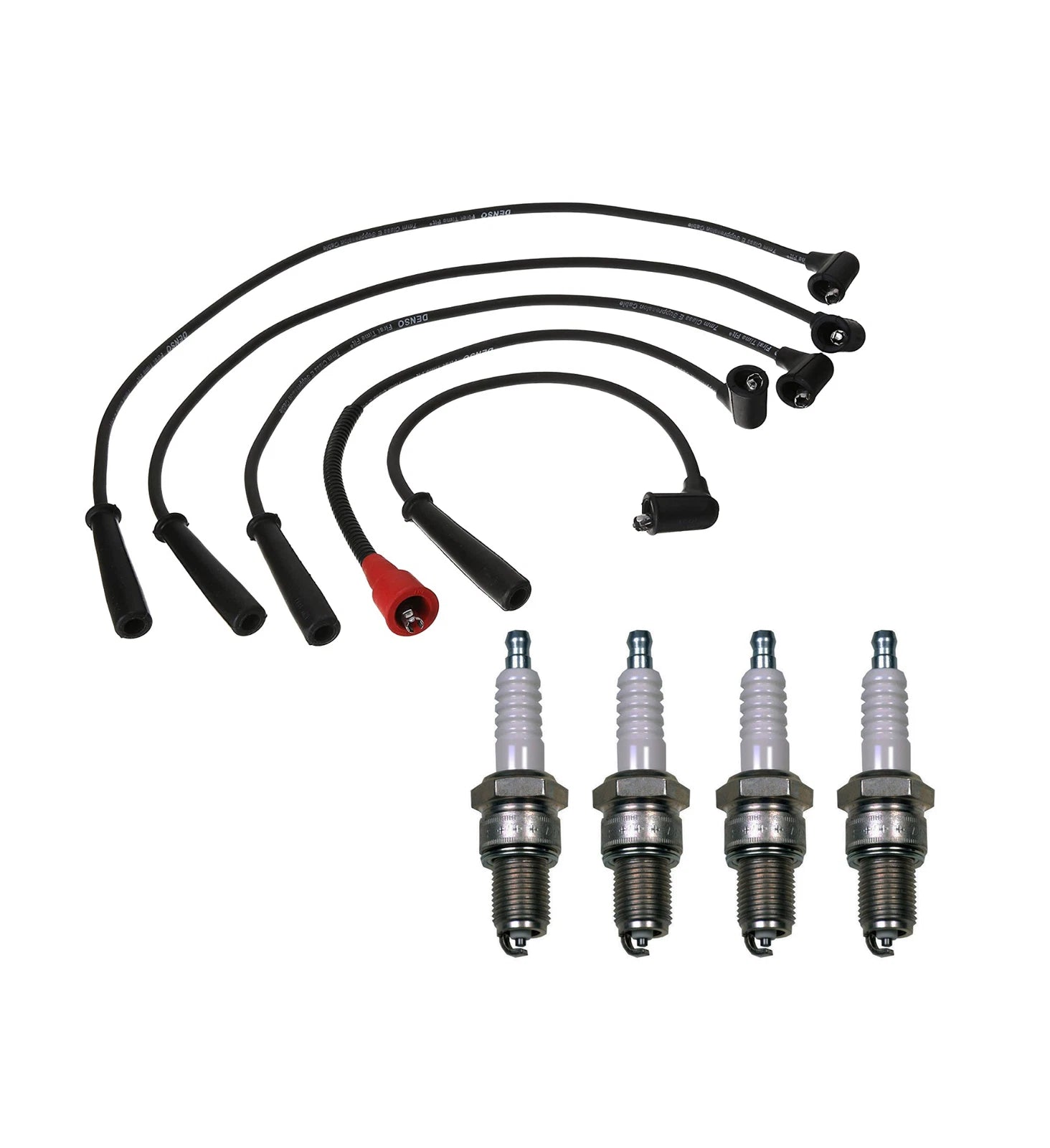 Denso 7mm Wire Set & 4 U-Groove Spark Plugs Kit for Mazda B2200 (1987–1993)