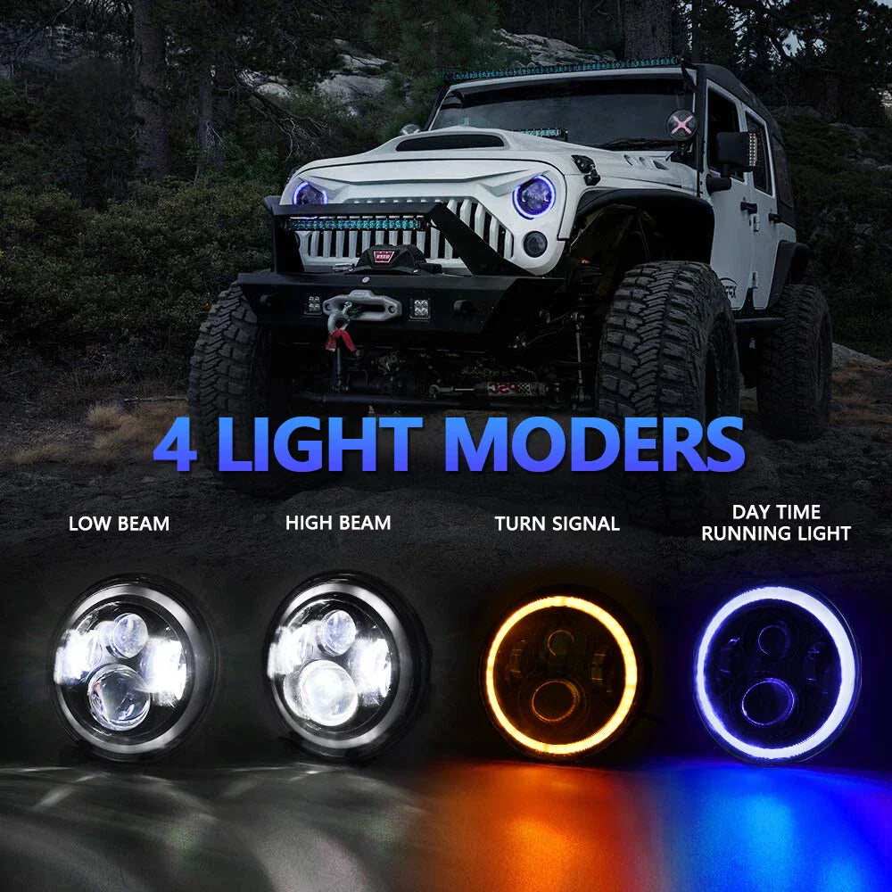7" LED Front Headlight 3-color for Jeep Wrangler/Yamaha Road Star